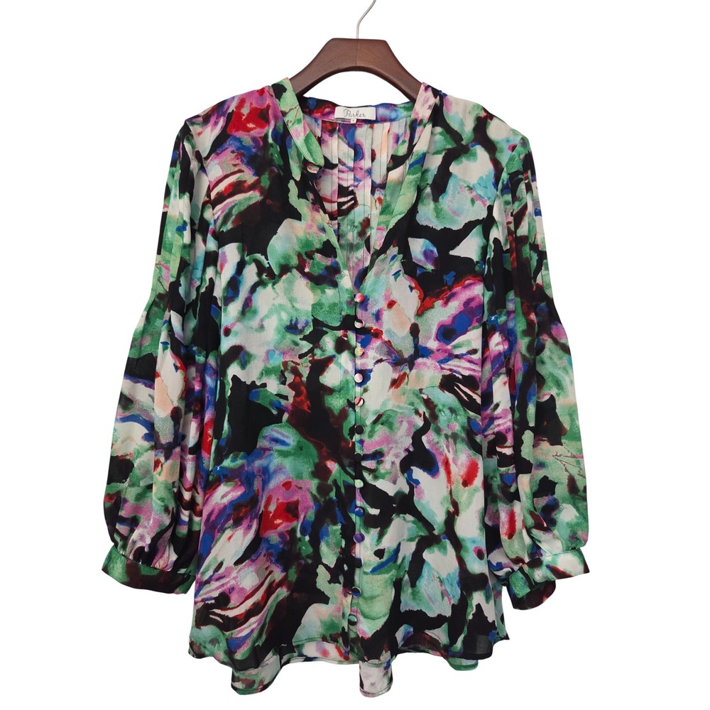 Parker Blouse Watercolor Floral V-Neck Women Size M Multicolor P5I341PGP